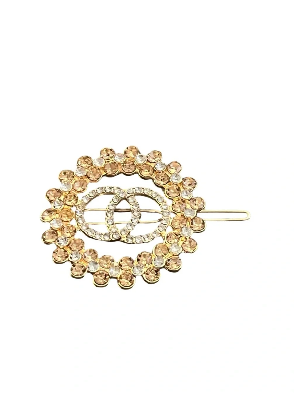 Gold Rhinestone Floral Circle Hair Clip 2.0” FINAL PRICE DROP